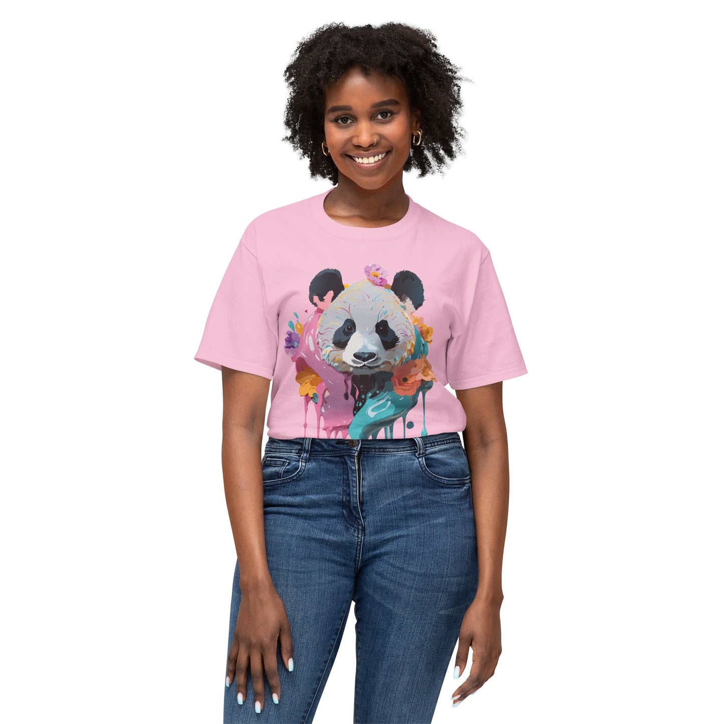 Panda T Shirt Unisex HD Cotton Tee With Panda Art Print Vintage Floral Design Printed In USA
