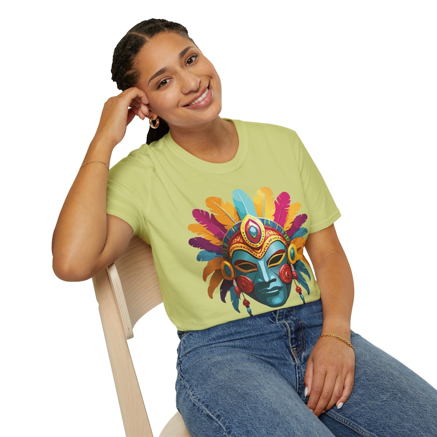 Mask Tee Shirt Unisex Short Sleeve Graphic Tee Masquerade Design 100 Percent Ring Spun Cotton