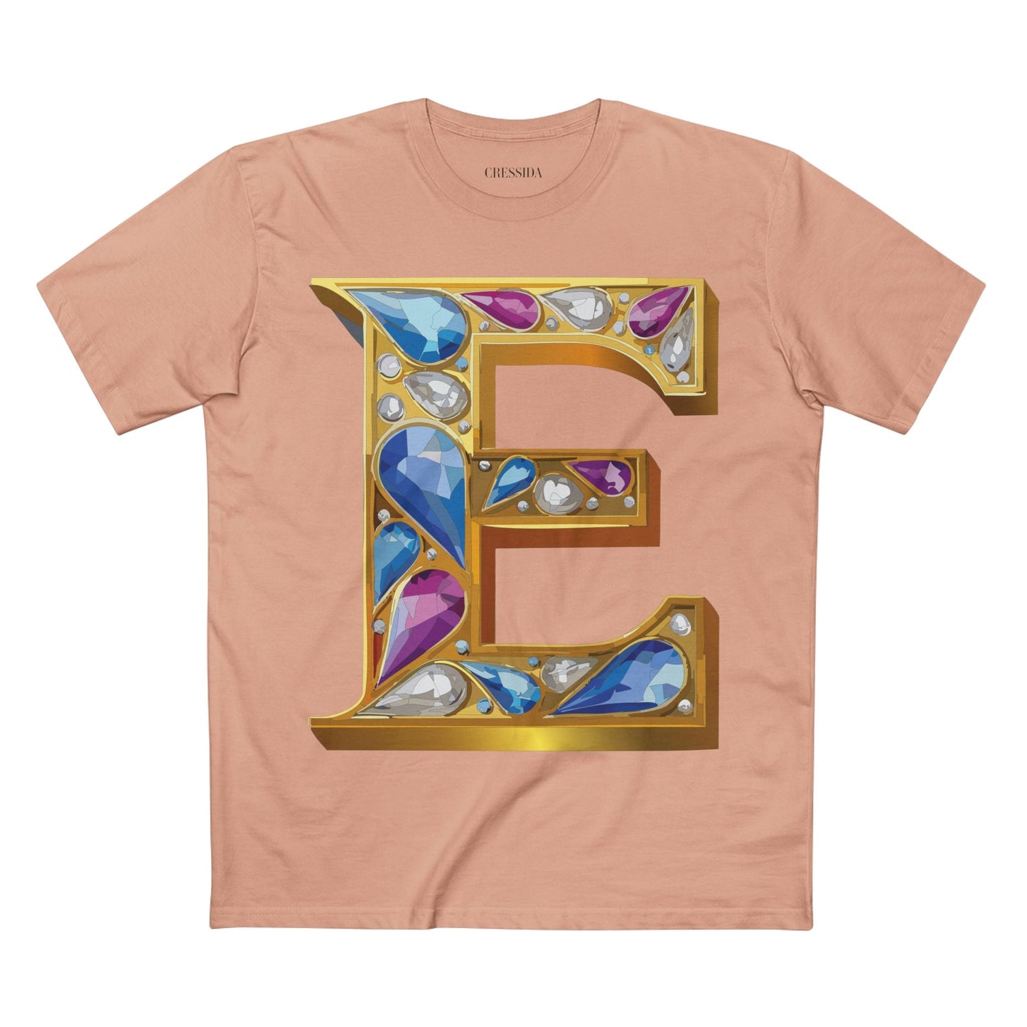 Letter E Graphic Design Tee Unisex 100 Cotton With Antique Gold Letters Artwork T-Shirt