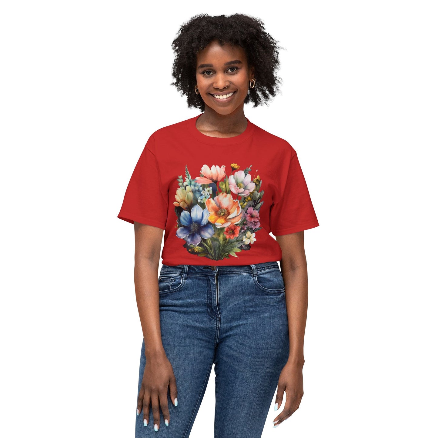 Unisex Floral Art T Shirt With Vintage Flowers Print On 100 Percent Cotton Tee For Everyday Wear