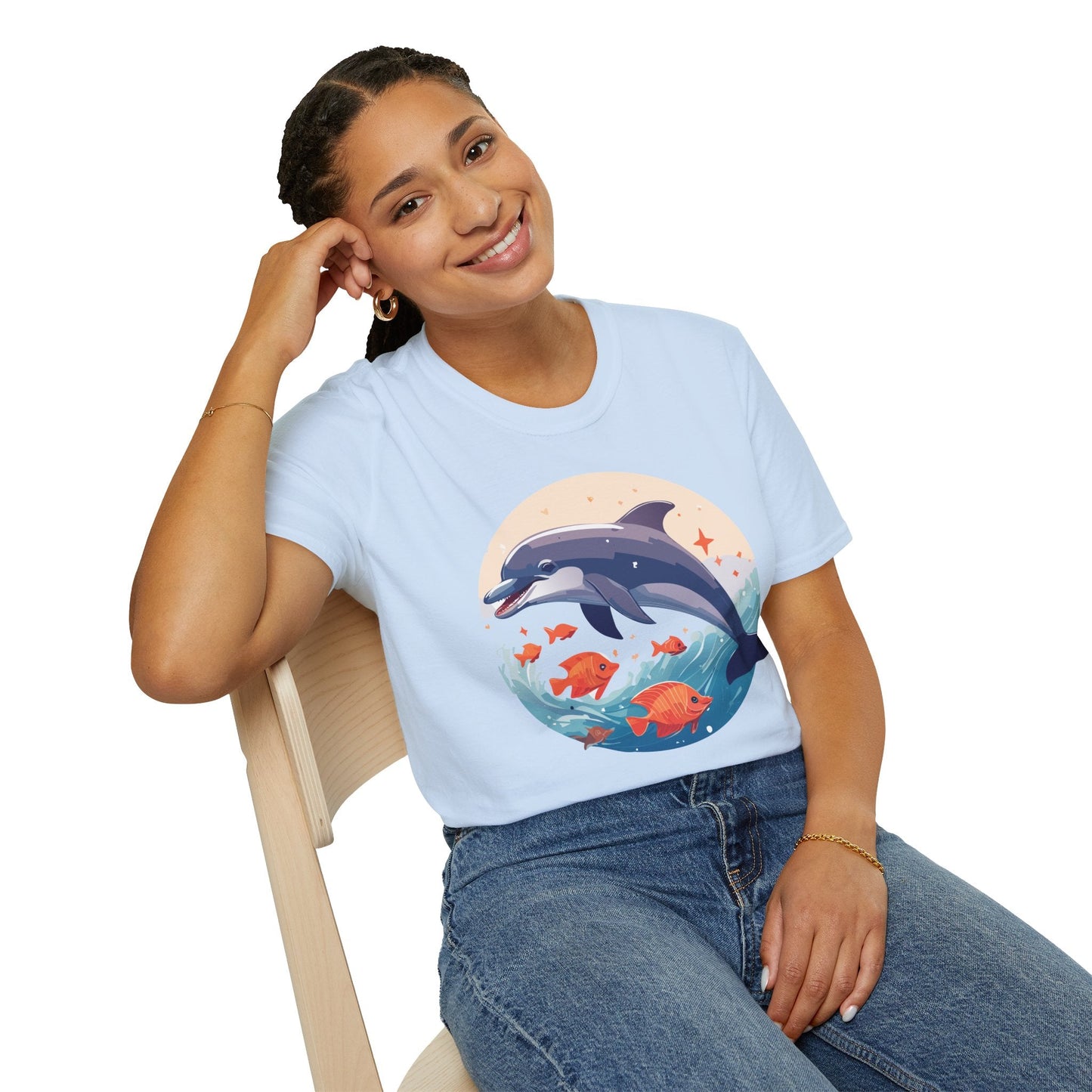 Unisex Dolphin Shirt Gildan Softstyle 64000 Short Sleeve Fish Tee With Dolphin Graphic