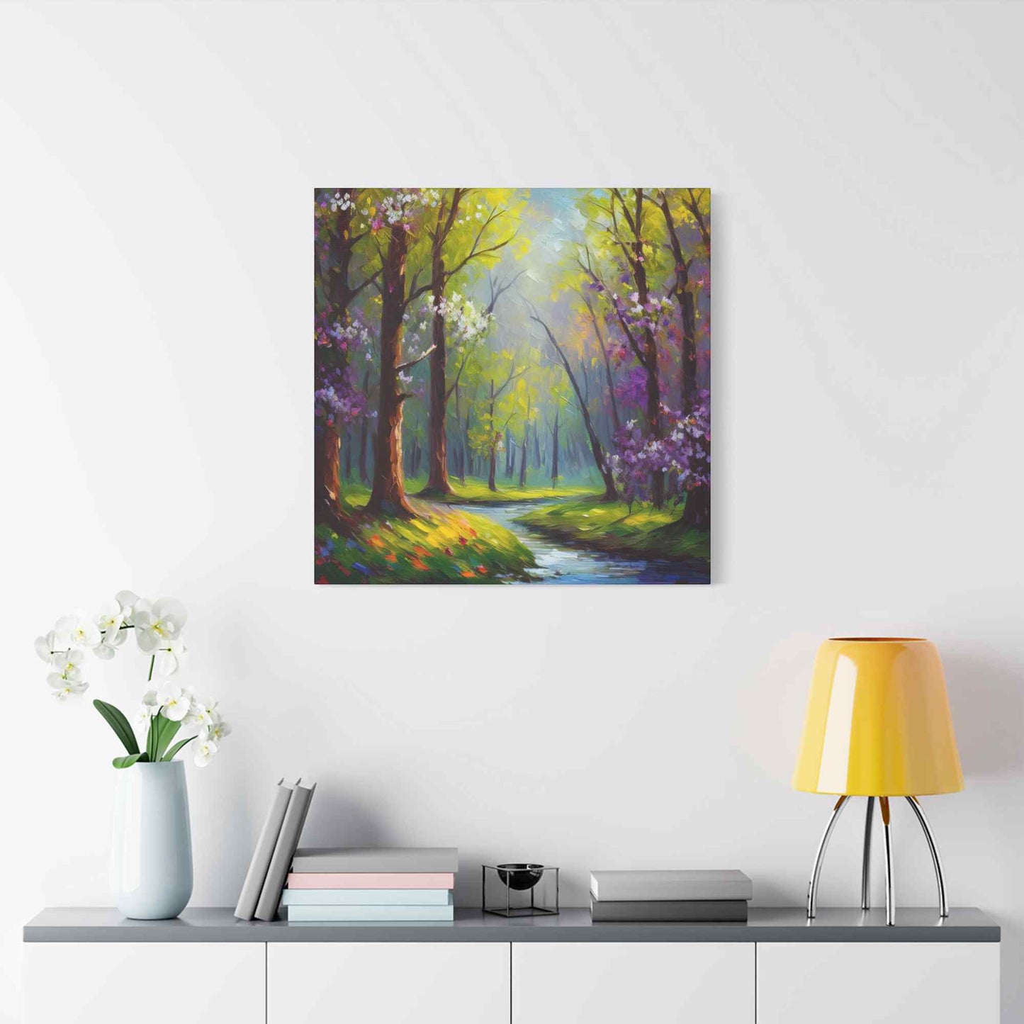 Spring Forest Print Canvas, Oil Paint Print 20x20, 24x24, 30x30, 32x32, 36x36 Art Design Print Pine-Wood Inner Frame MC-97