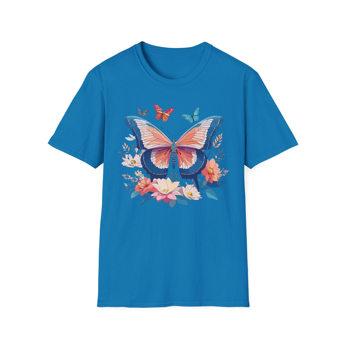 Butterfly Floral T‑Shirt — Colorful Garden Butterfly Graphic Design Unisex 100 Cotton Gildan T-Shirt