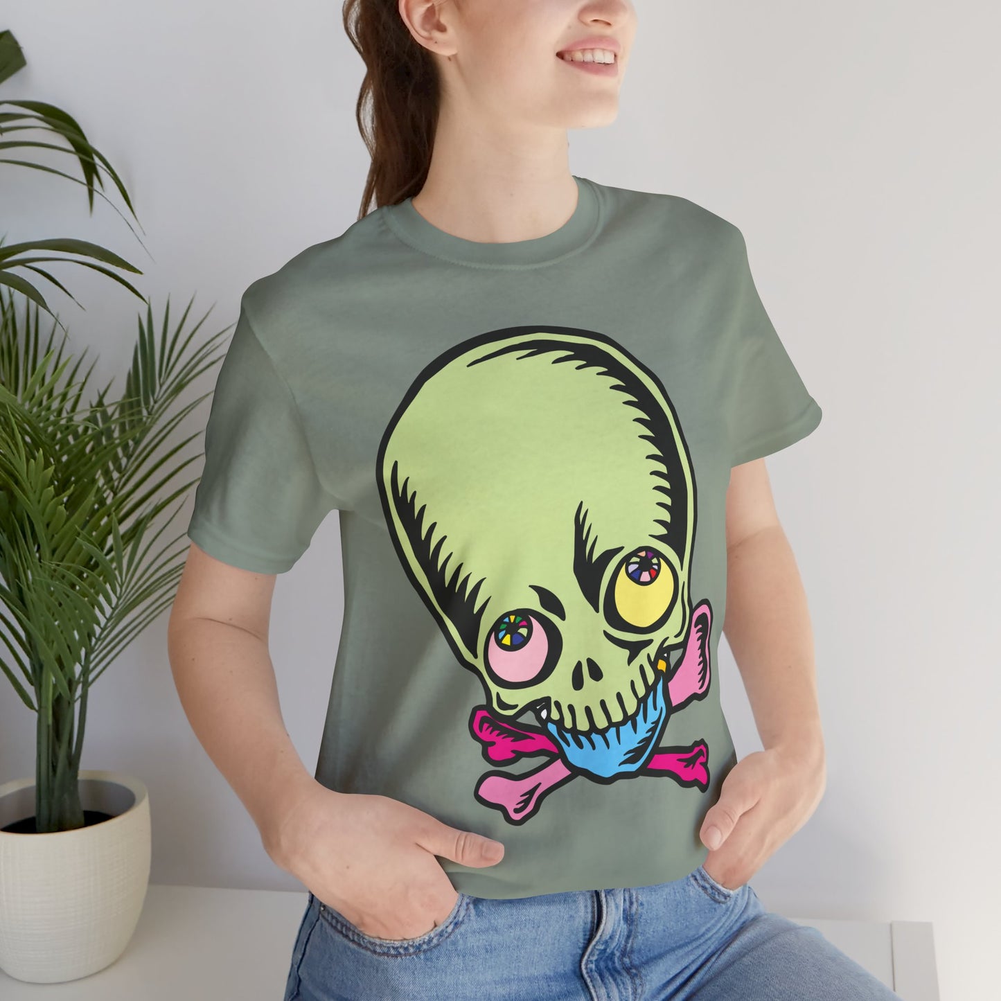 Lt Green Skull Graphic Design Tee, Skull Shirt, Vintage Tees, Art Design T-Shirt, Vintage Graphic Tee, Art Shirts with Skulls