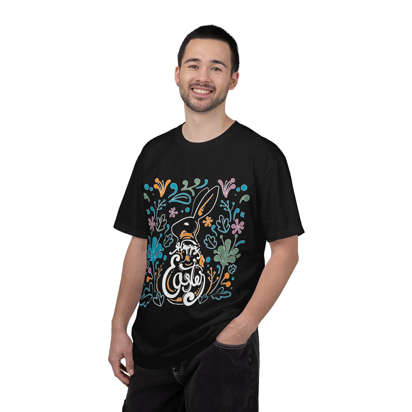 Easter Bunny Floral T-Shirt, Tee Shirt with Easter Signature, T Shirt with Easter Prints, Tee Shirt with Easter Design