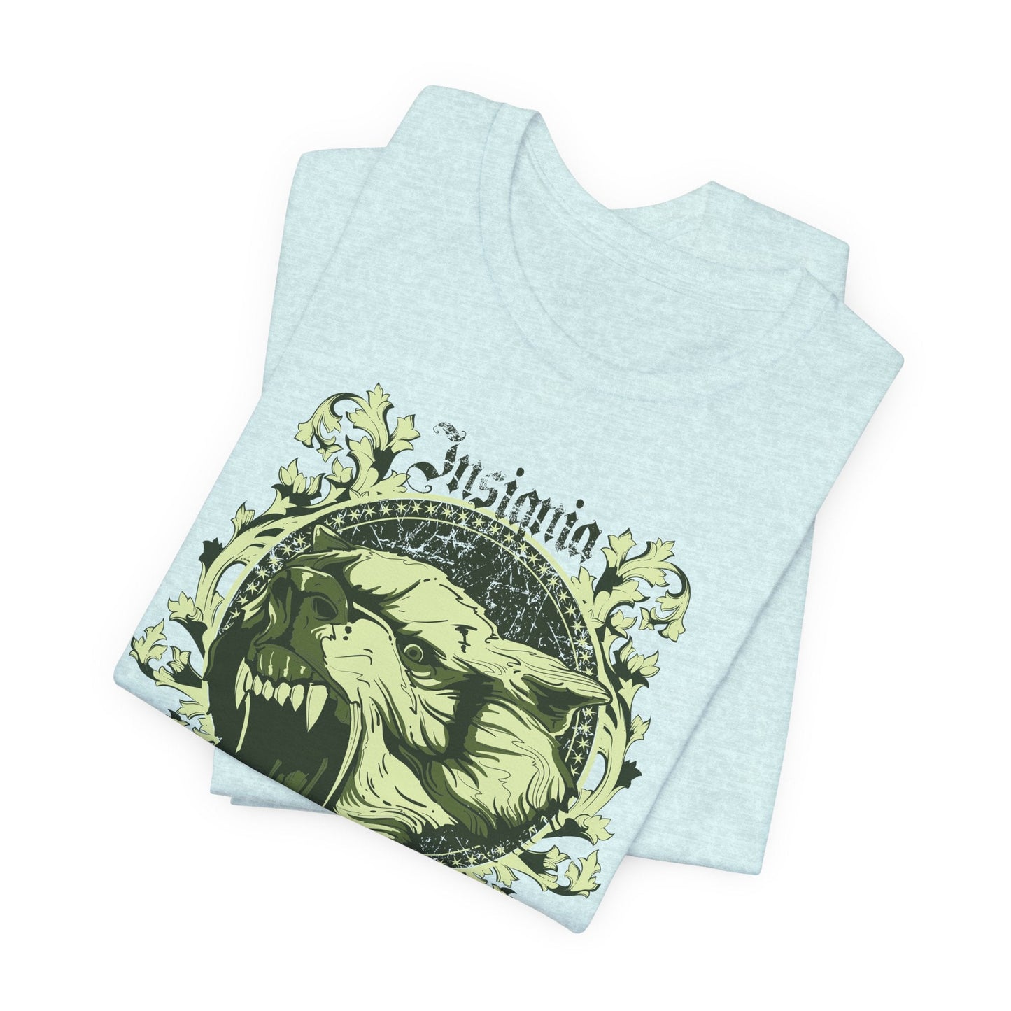 Howling Wolf Skull Tee Gothic Vintage Crest, Green Graphic Shirt Art-54