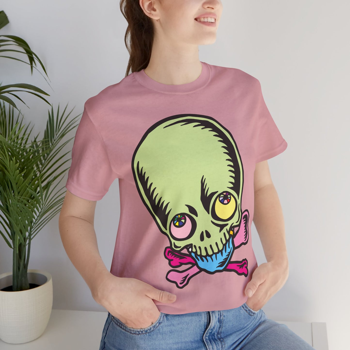 Lt Green Skull Graphic Design Tee, Skull Shirt, Vintage Tees, Art Design T-Shirt, Vintage Graphic Tee, Art Shirts with Skulls