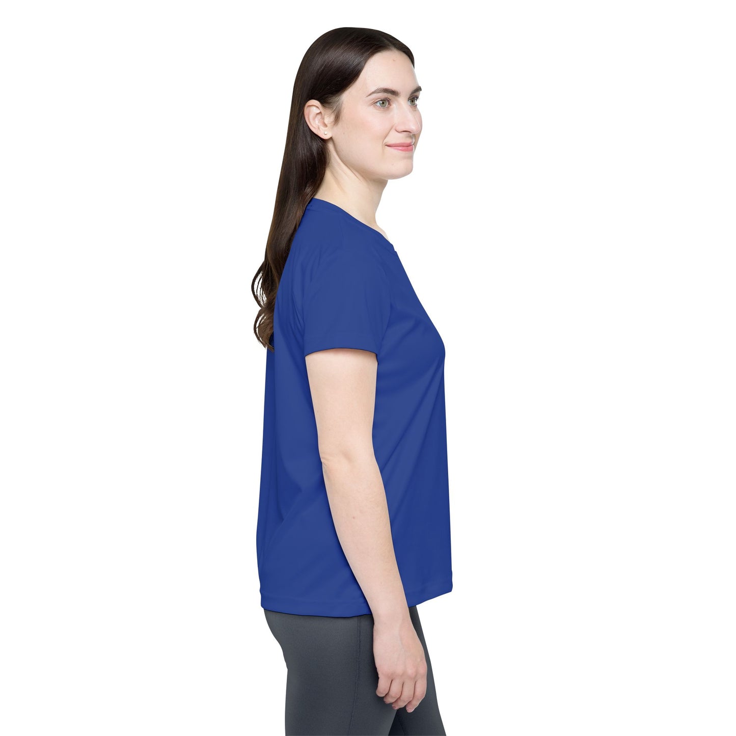 French Blue Color Women Sports Jersey Short Sleeves Poly Solid Navy Color Print Athletic Tee