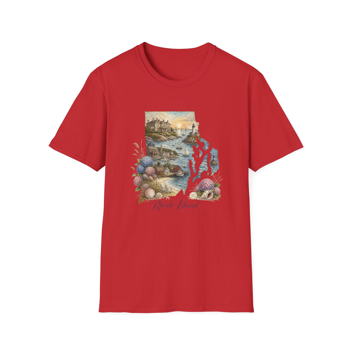 Rhode Island Coastal Vintage Graphic Design Unisex 100 Cotton Gildan T-Shirt