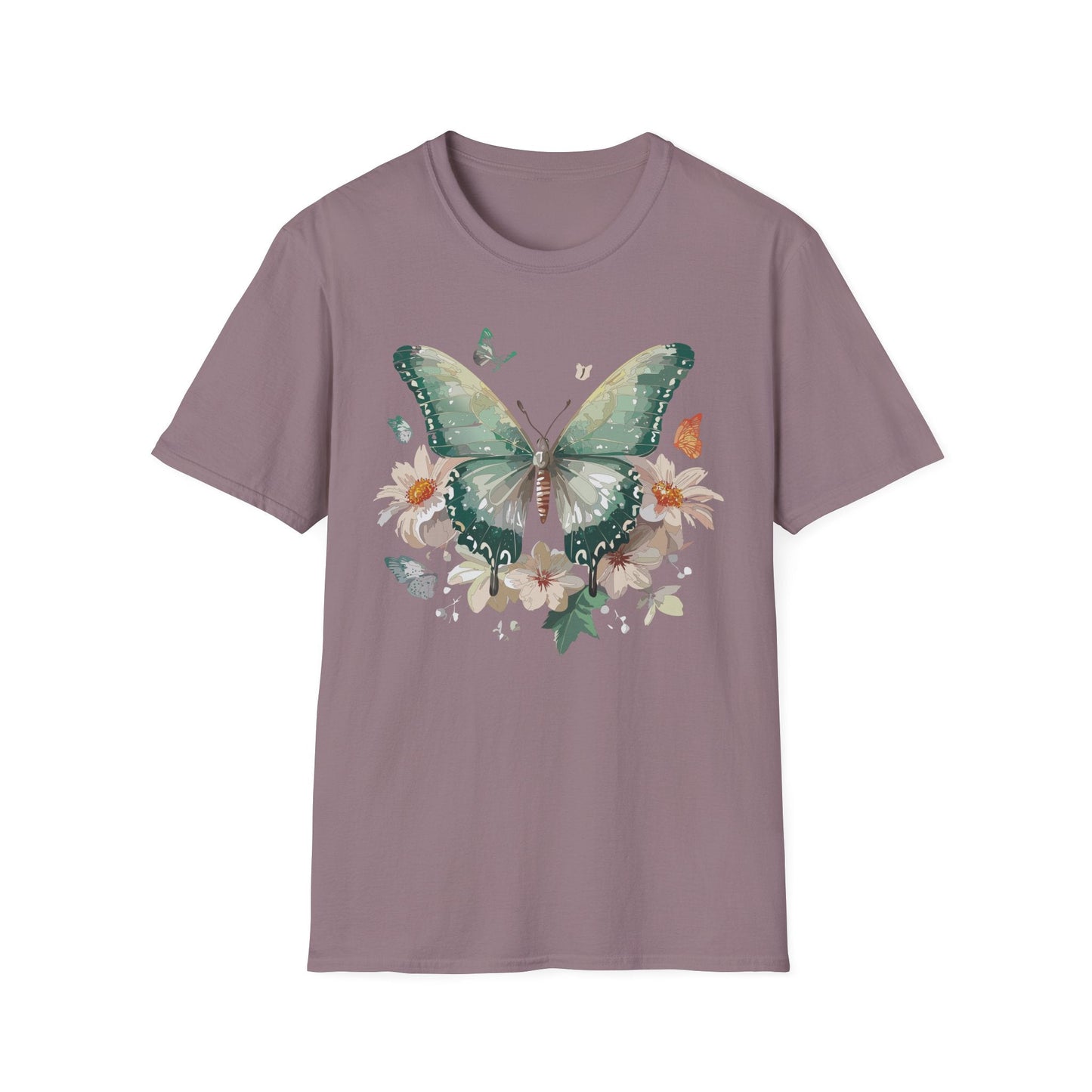 Butterfly T Shirt Unisex Softstyle Tee 100 Percent Ring Spun Cotton Monarch Design Premium Comfort