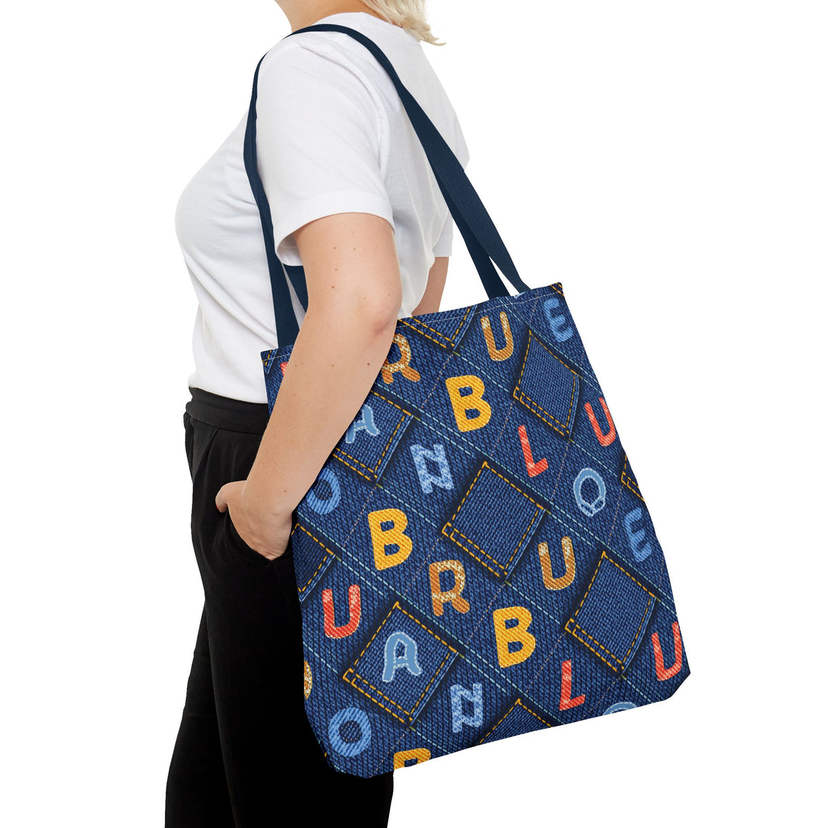 Denim Fabric Imitation Print Unisex Canvas Bag Poly Spun 3 Sizes Tote Bag 187-2