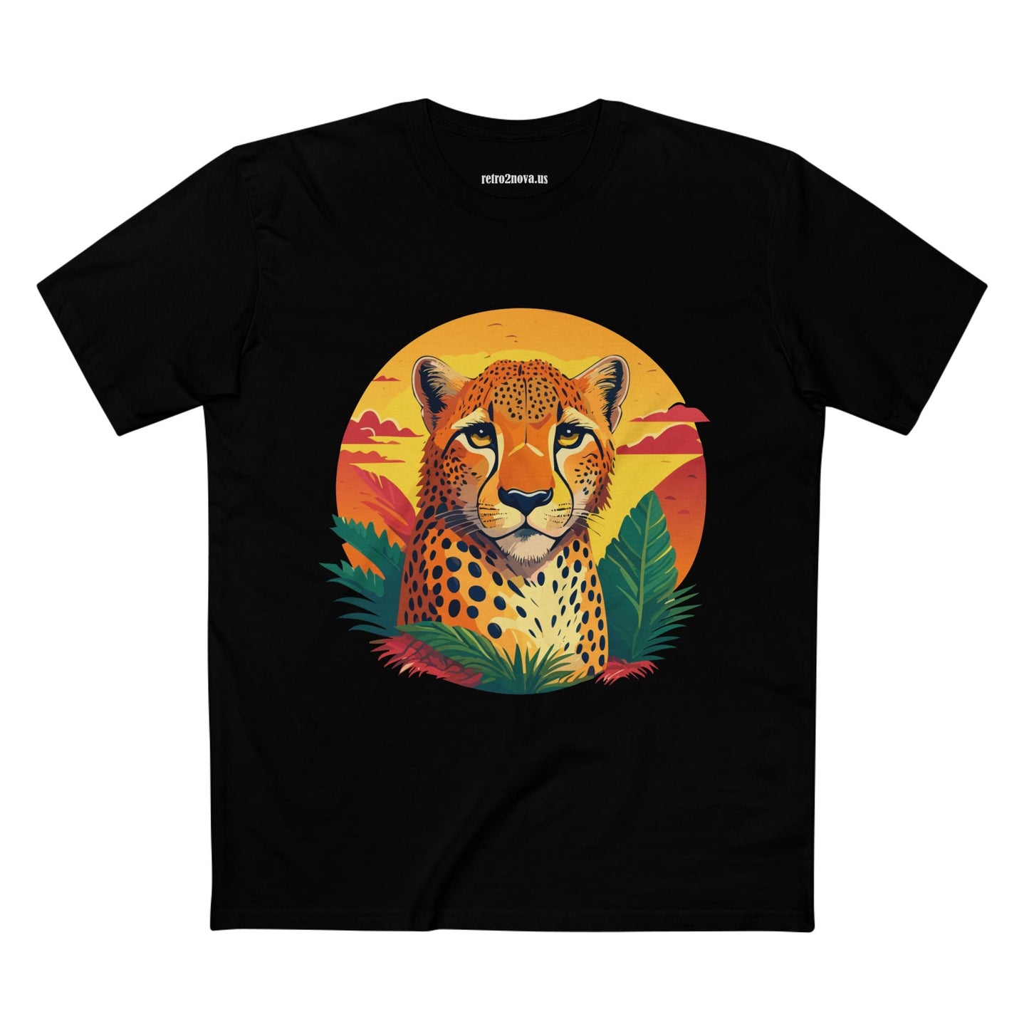 Unisex Cheetah Shirt Premium Cotton Staple Tee With Original Art Design By Retro2Nova Exclusive Art Collection
