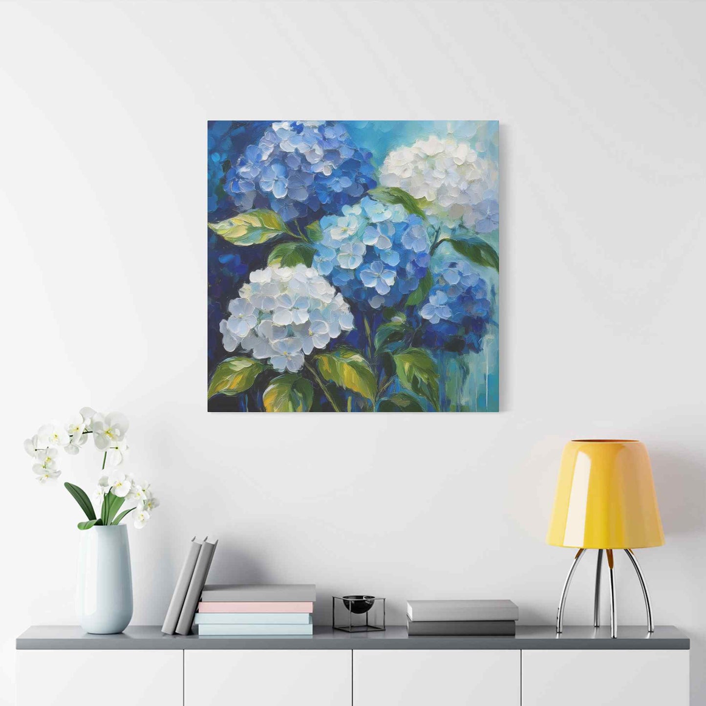 Hydrangeas Print Canvas, Flowers Oil Paint Print 20x20, 24x24, 30x30, 32x32, 36x36, Floral Art Design Print Non-Frame MC-32
