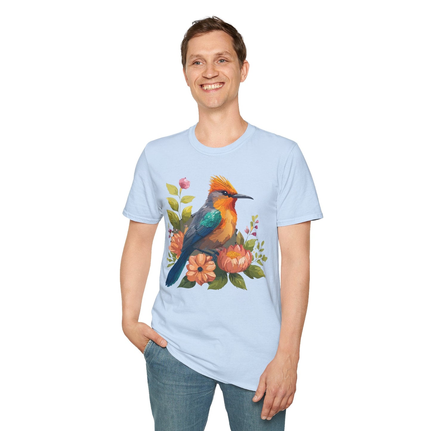 Floral Bird T Shirt For Unisex Wear Gildan Softstyle 64000 100 Percent Cotton Tee