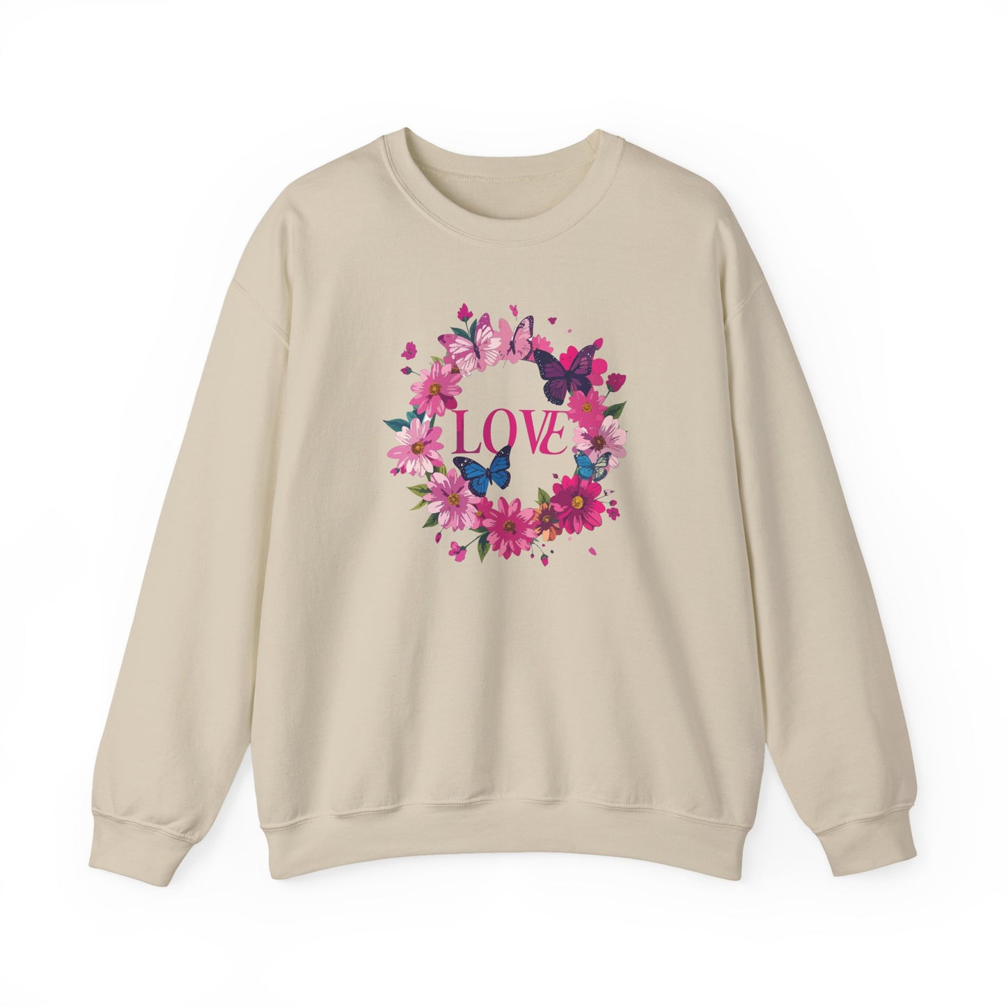 Unisex Floral Love Sweatshirt, Love Floral Sweatshirt, Floral Butterfly Sweatshirt, 50/50 Cotton-Poly Valentine's Day Sweatshirt 04