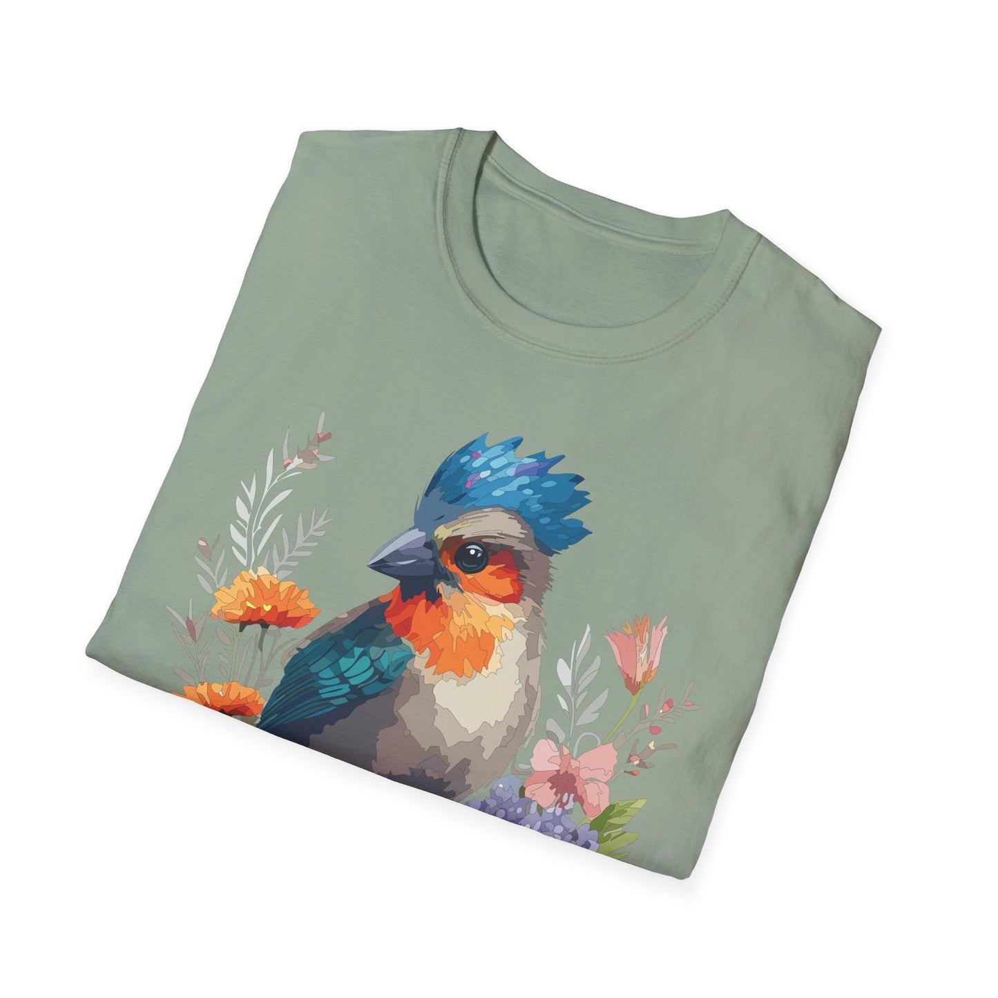 Floral Bird T Shirt Unisex Softstyle Tee 100 Percent Ring Spun Cotton Gildan 64000