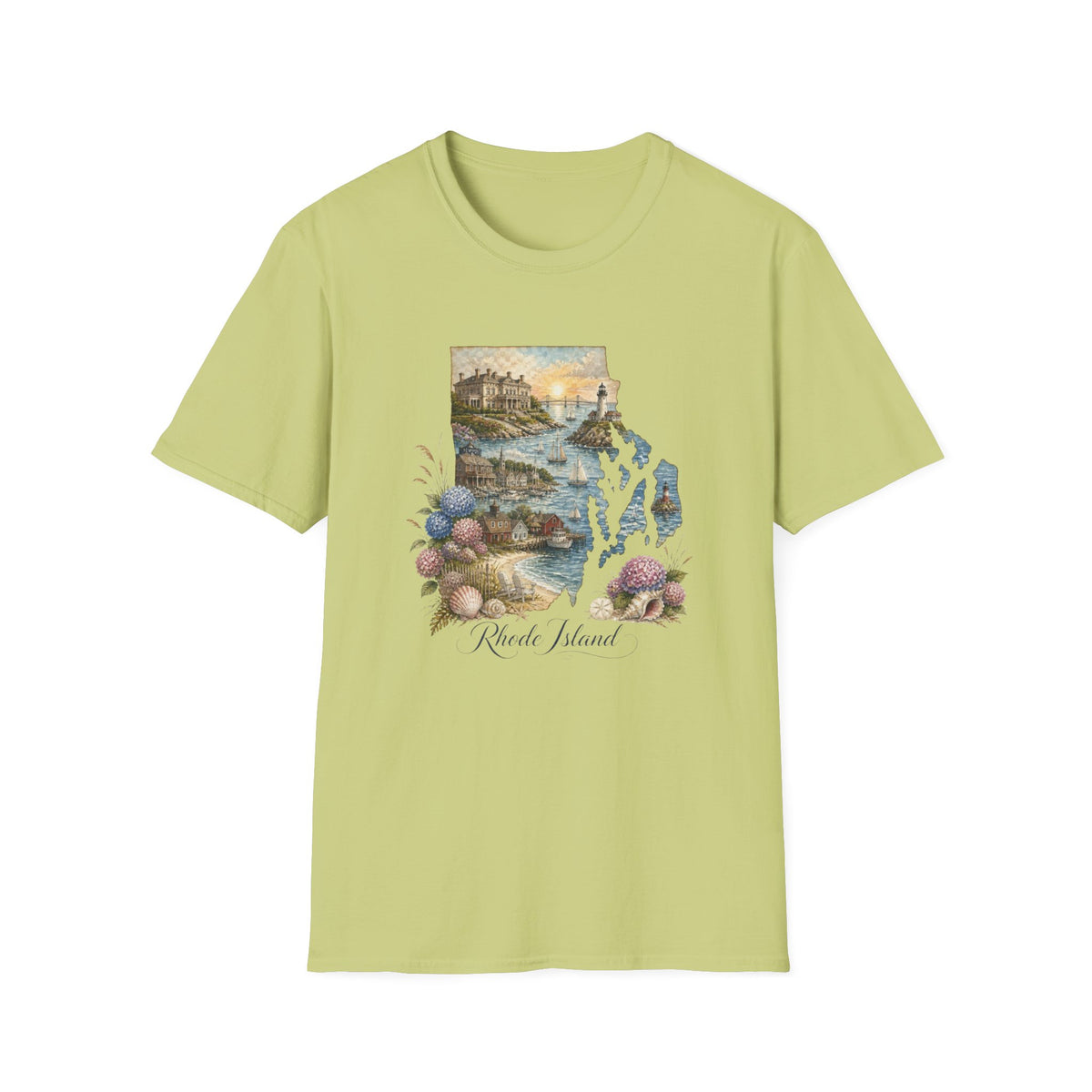 Rhode Island Coastal Vintage Graphic Design Unisex 100 Cotton Gildan T-Shirt
