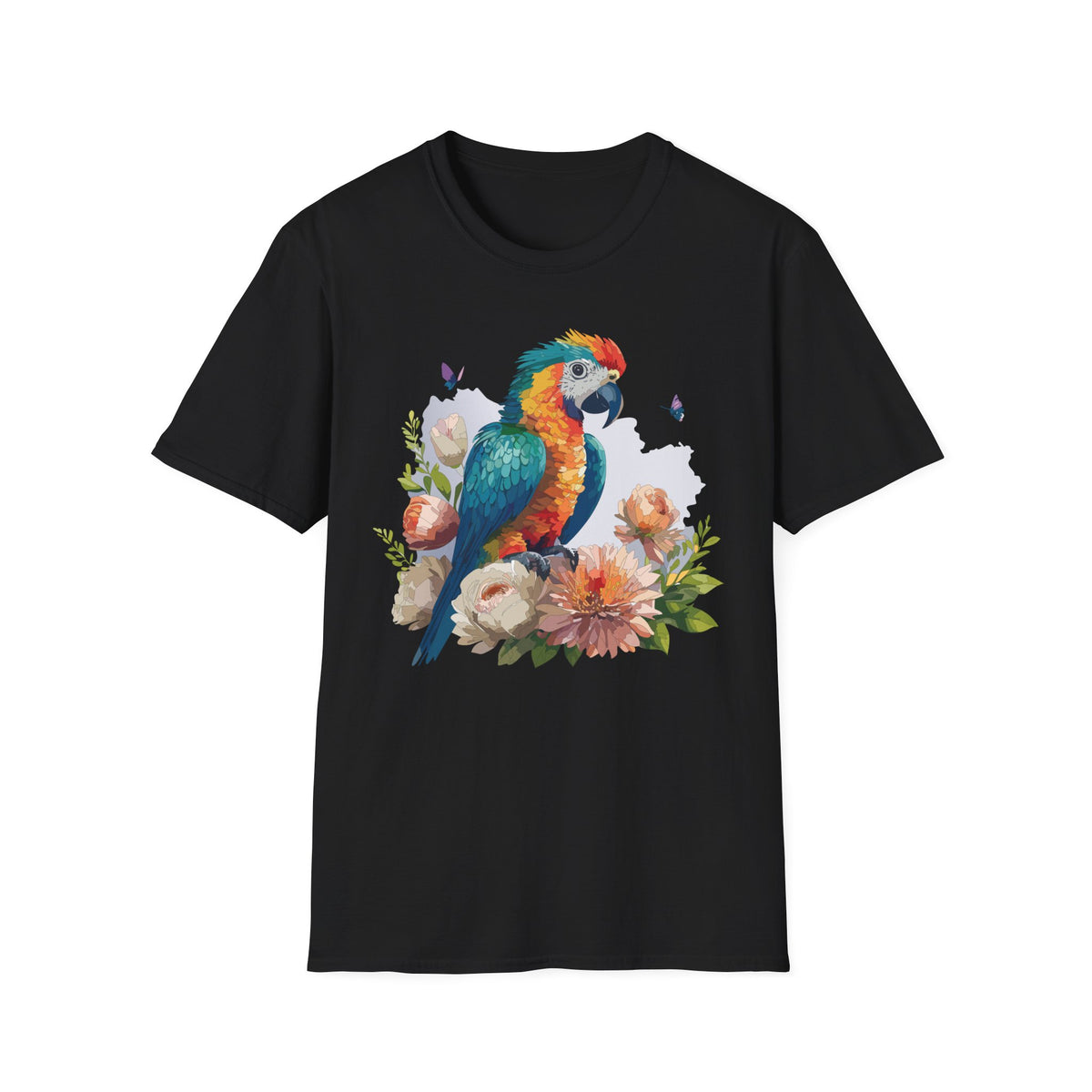 Colorful Parrot Illustration T-Shirt | Tropical Bird Floral Art