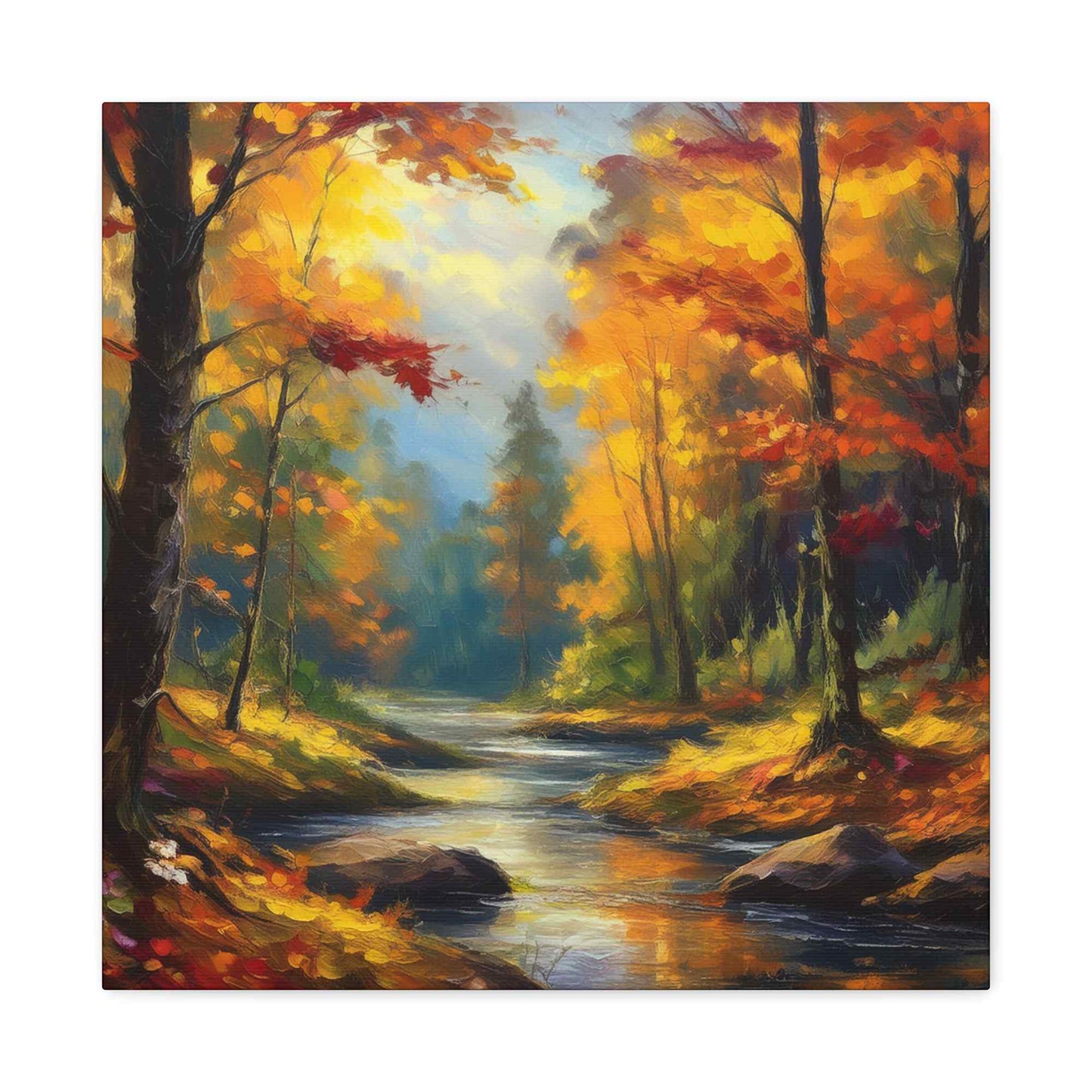 Fall Forest Print Canvas, Oil Paint Print 20x20, 24x24, 30x30, 32x32, 36x36 Art Design Print Pine-Wood Inner Frame MC-104