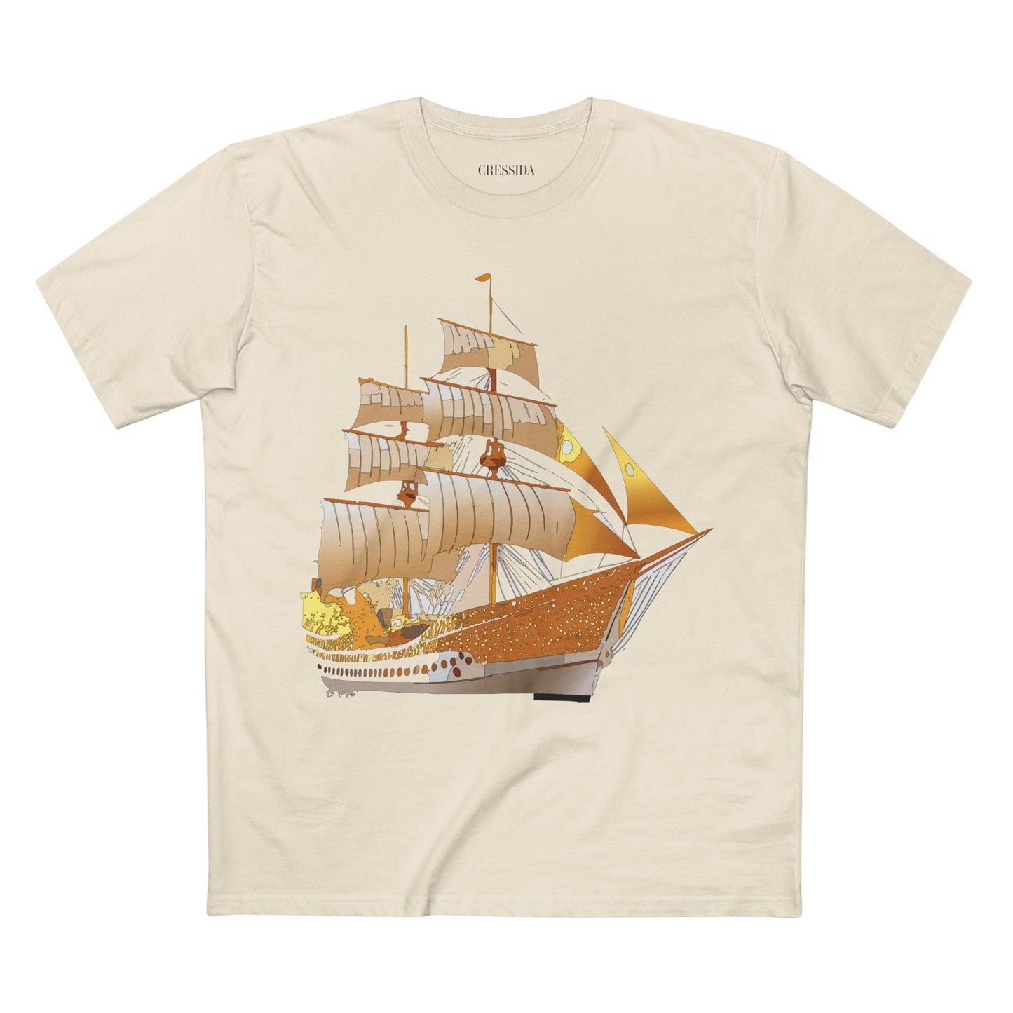 Ship Graphic Unisex 100 Cotton T-Shirt with Gold Frigate Art Design 24