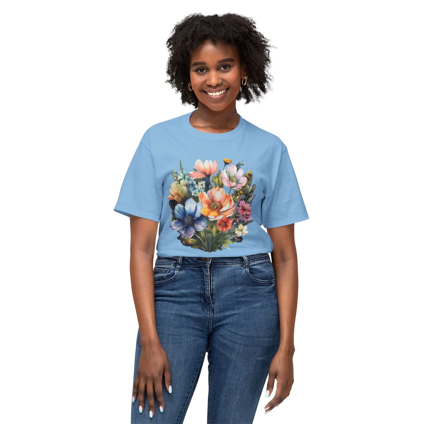 Unisex Floral Art T Shirt With Vintage Flowers Print On 100 Percent Cotton Tee For Everyday Wear