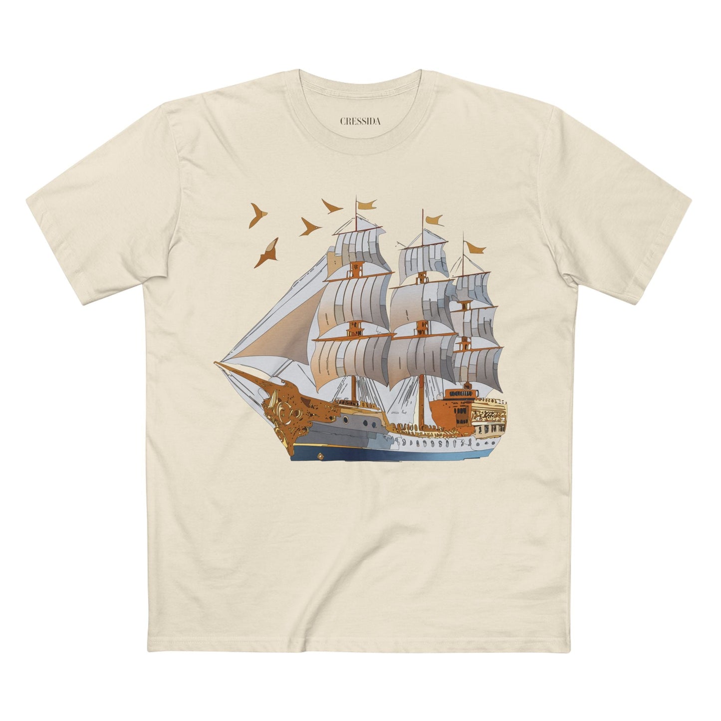Ship Graphic Unisex 100 Cotton T-Shirt with Gold Frigate Art Design 4