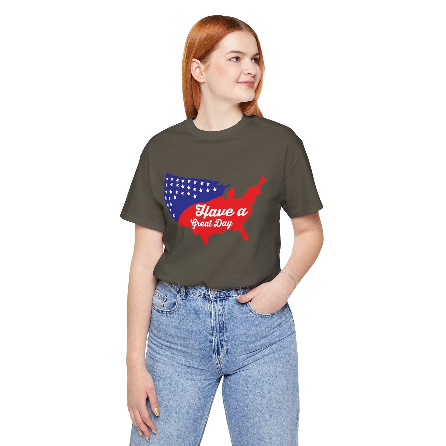 USA Map Patriotic Graphic Unisex Cotton T-Shirt 021