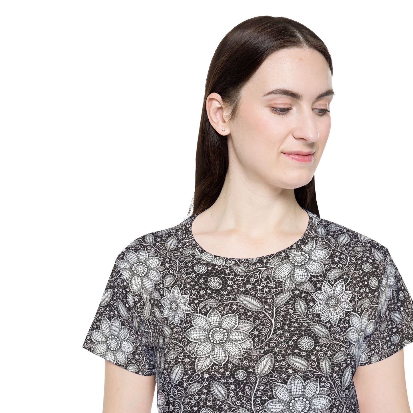 Women Poly T-Shirt with Lace Print 7