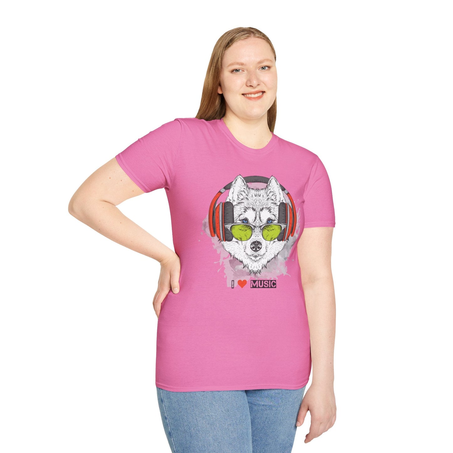 I Love Music Animals Shirt With Headphones Unisex Softstyle Tee Premium Comfort Short Sleeve