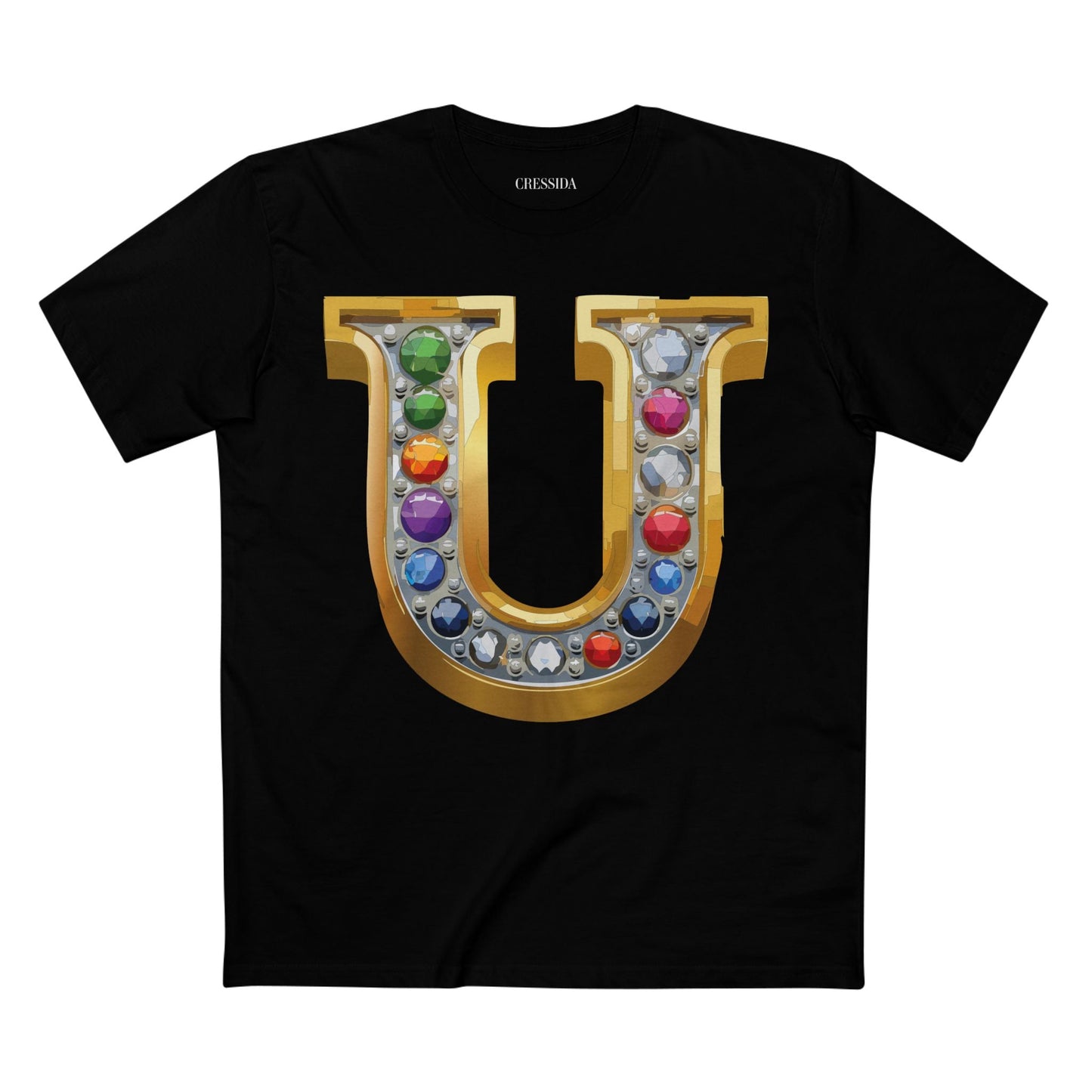 Letter U Graphic Design Tee Unisex 100 Cotton With Antique Gold Letters Artwork T-Shirt