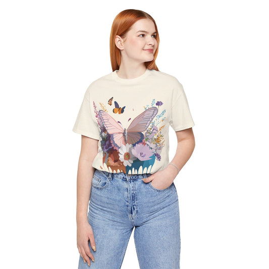 Butterfly Graphic Unisex 100 Cotton Lightweight Vintage Floral Design Jersey Tee 65