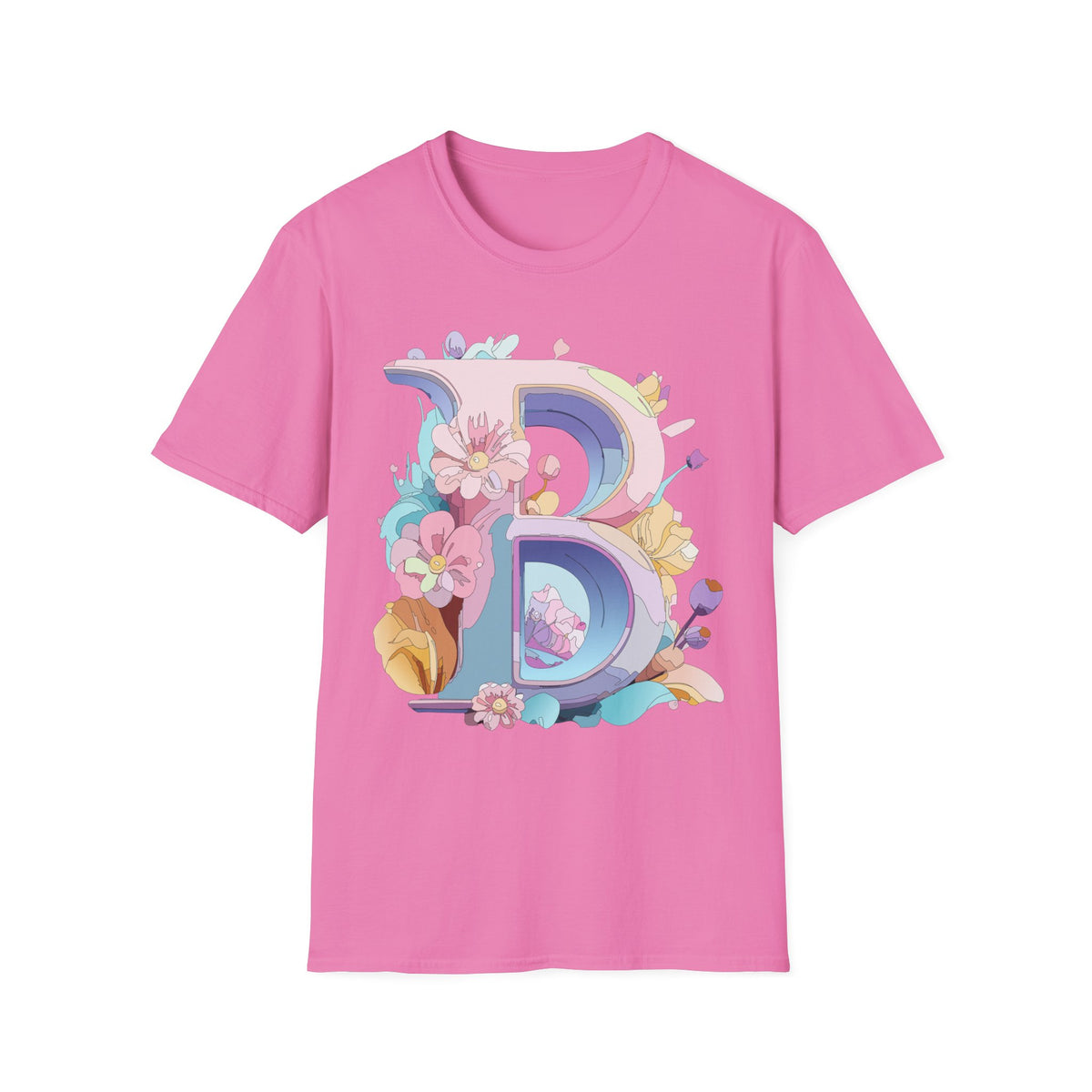 Floral Letter B T-Shirt | Pastel Floral Monogram Tee
