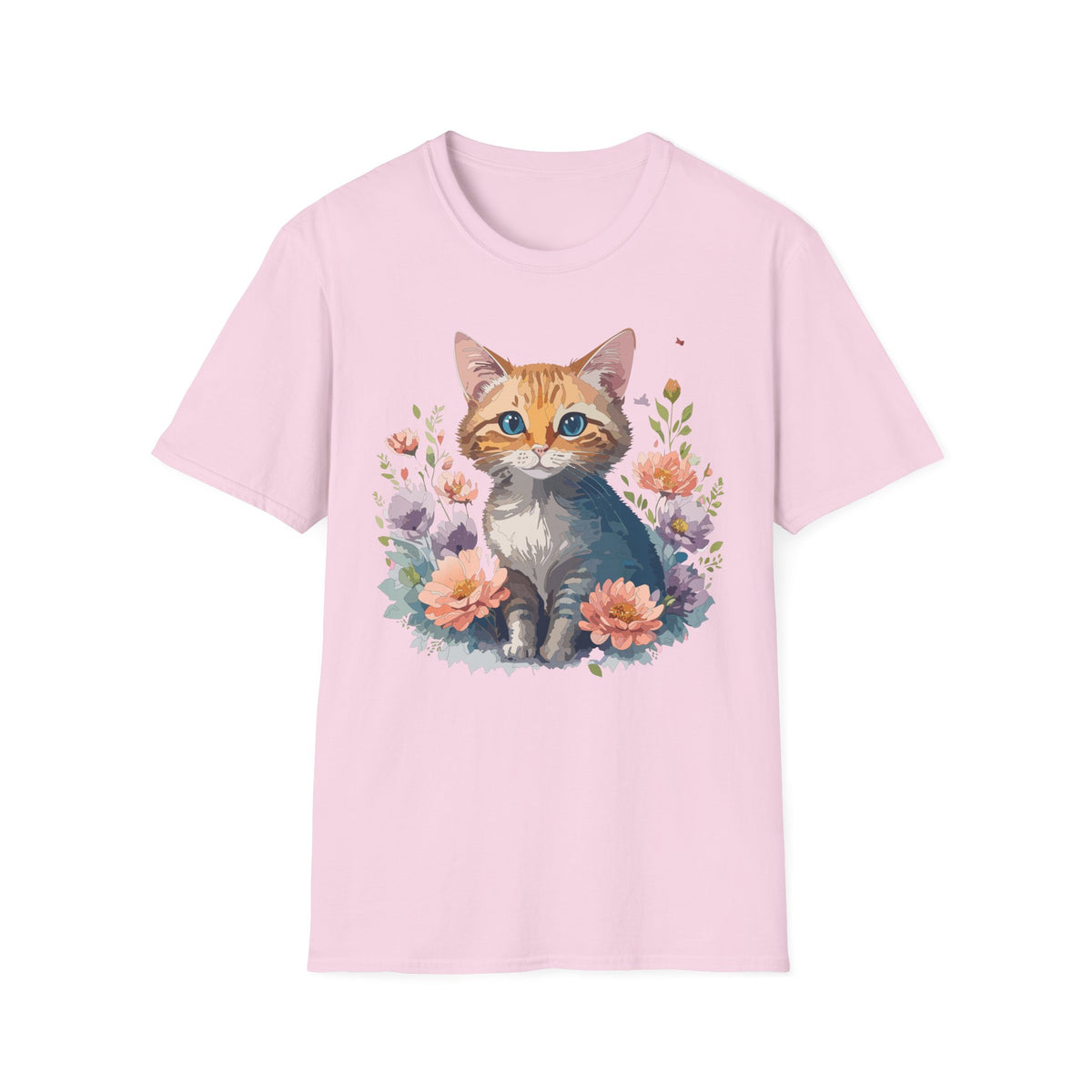 Watercolor Ginger Kitten T-Shirt | Floral Cat Illustration, Cute Kitty Tee