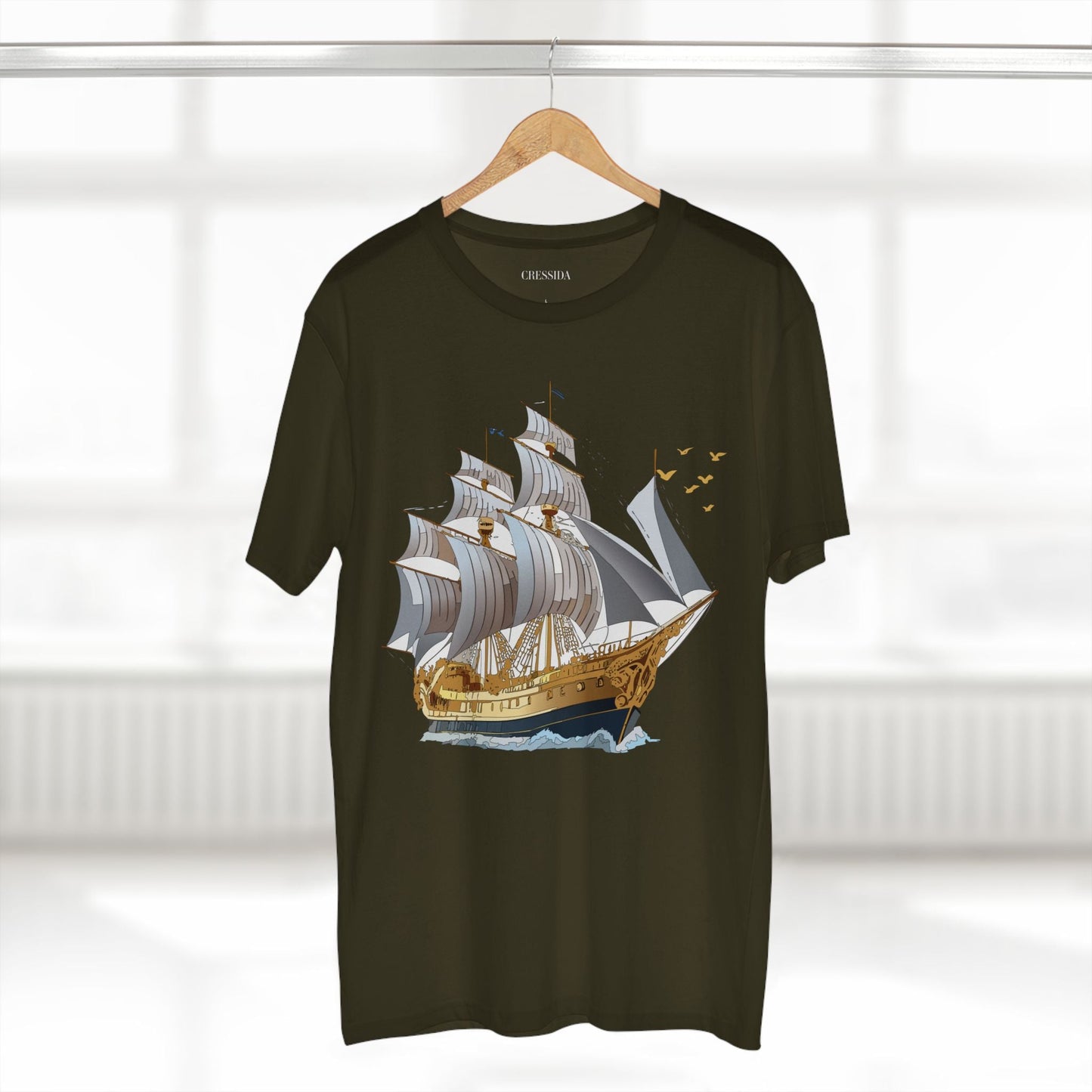 Ship Graphic Unisex 100 Cotton T-Shirt with Gold Frigate Art Design 14