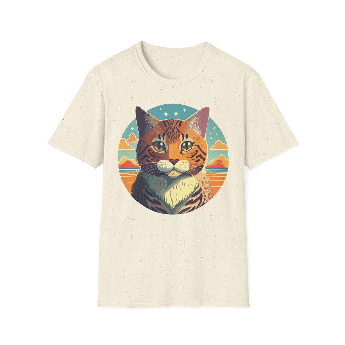 Retro Tabby Cat Illustration T-Shirt | Vintage Sunset Cat Tee
