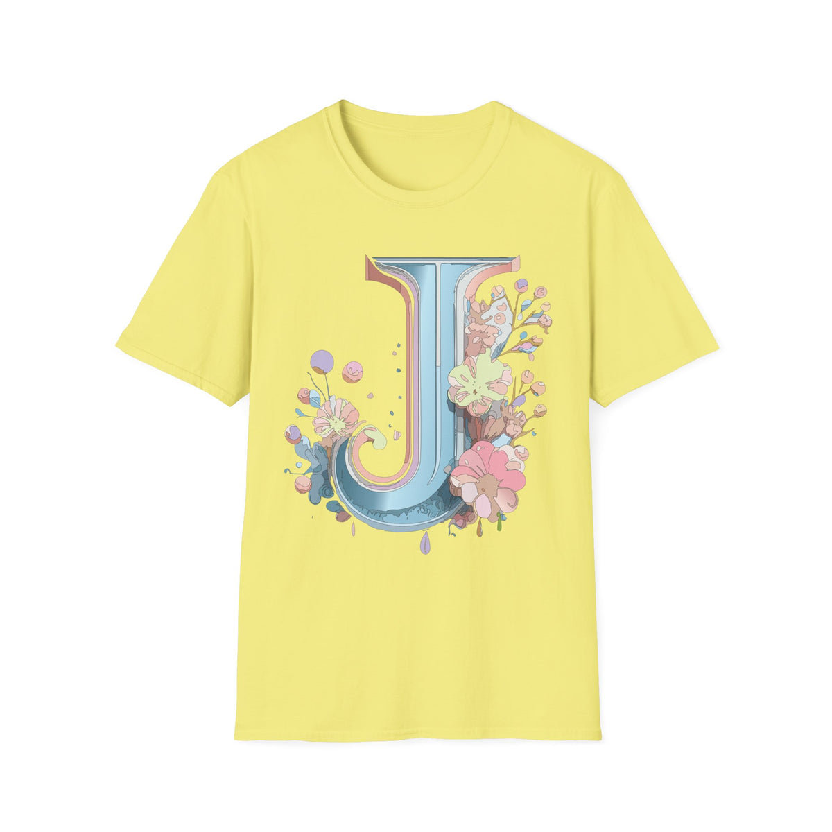 Floral Letter J T-Shirt | Pastel Monogram Initial Tee