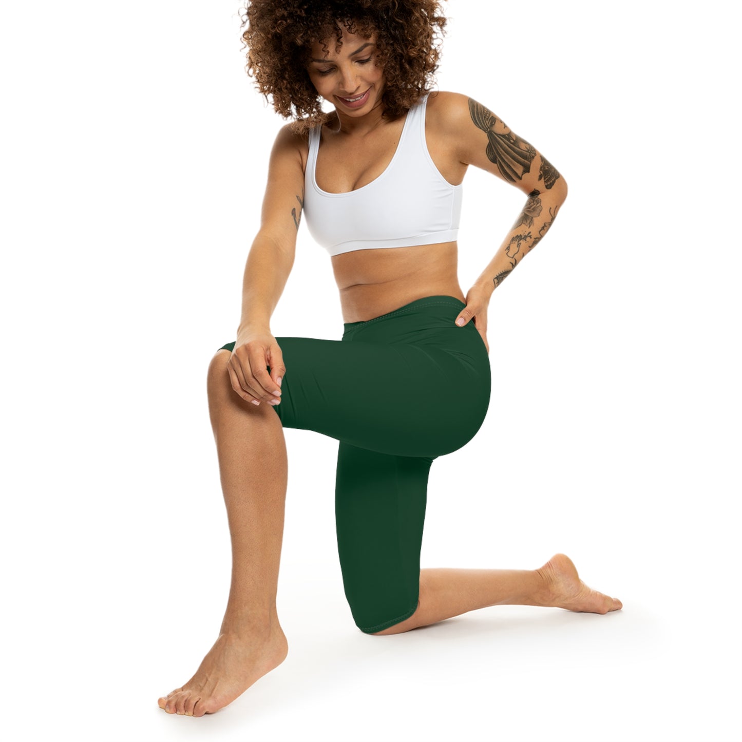 Deep Forest Color Women's Brushed Suede Poly Span Casual Capri Leggings XS-2XL