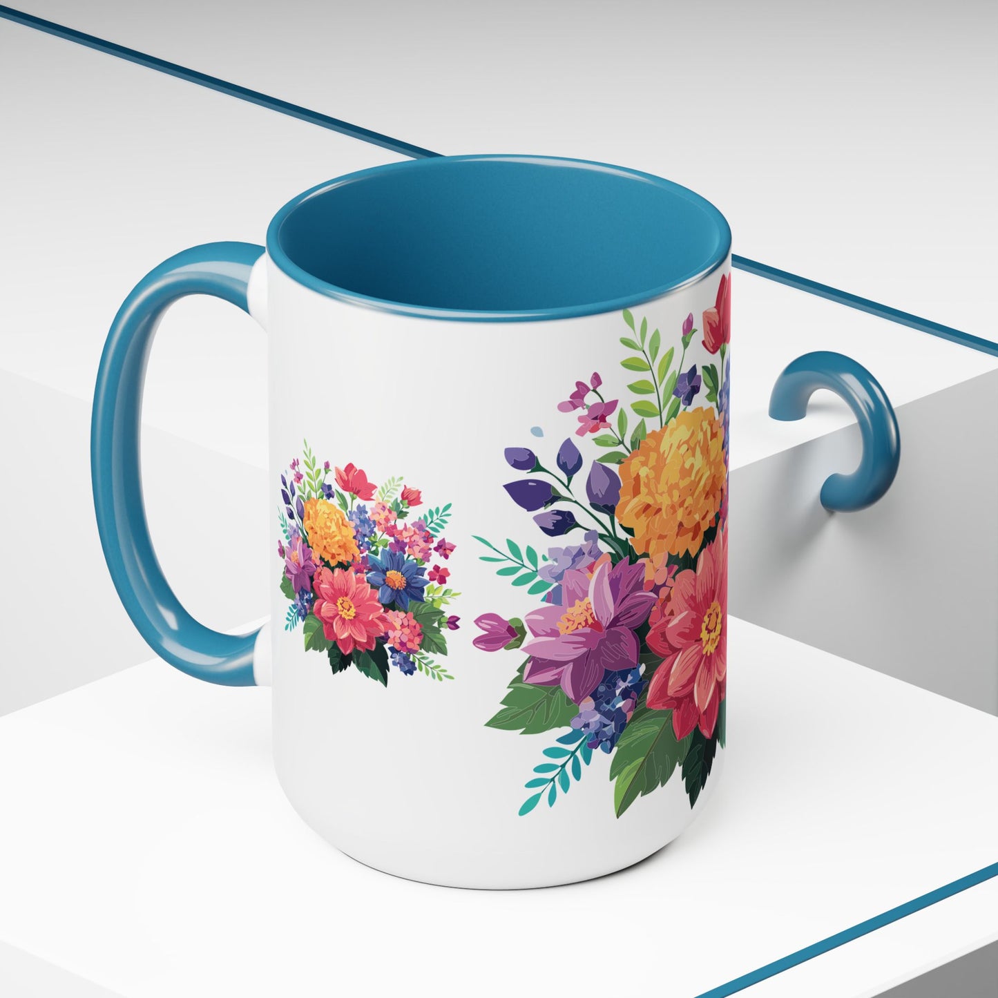 Two-Tone Coffee Mugs with flowers