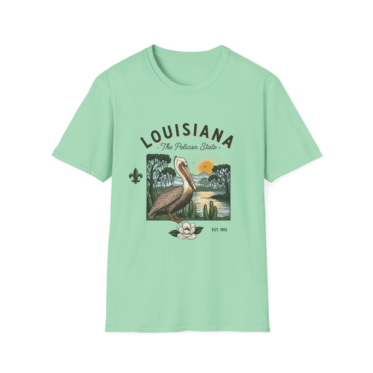 Louisiana Pelican Vintage Travel Tourist Graphic Design Unisex 100 Cotton Gildan T-Shirt