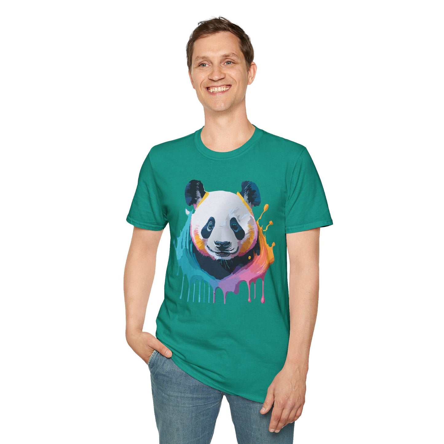 Unisex Panda Shirt T Shirt With Panda Animal Print Tee Softstyle Gildan 64000 100 Percent Ring Spun Cotton