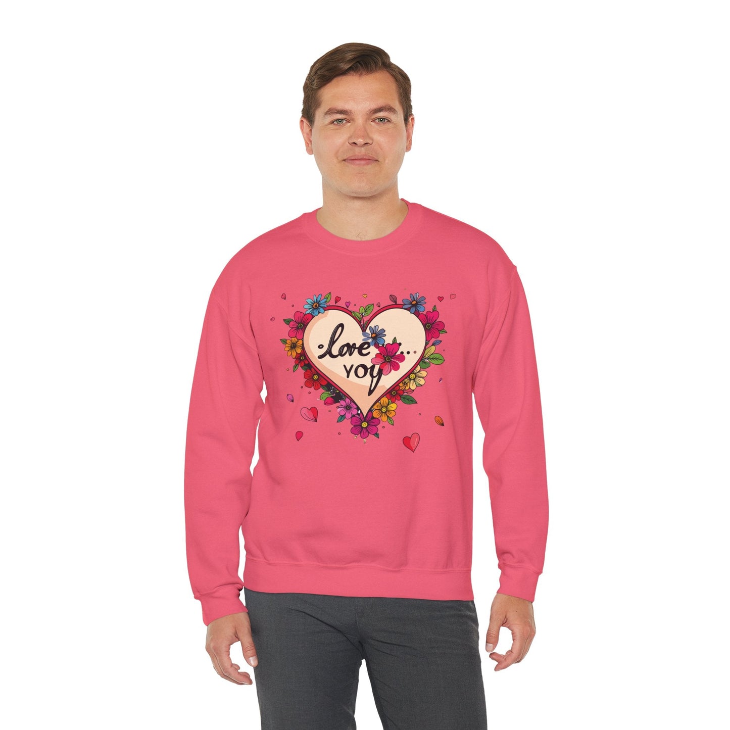 Floral Heart Love Sweatshirt Floral Heart Valentines Day Unisex Crewneck Fifty Fifty Cotton Polyester