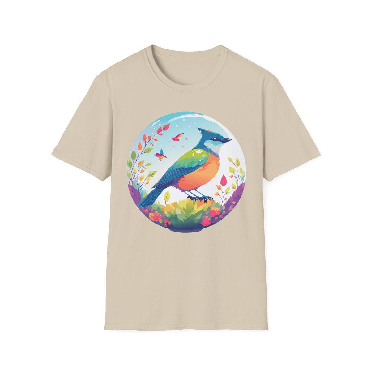 Colorful Songbird Illustration T-Shirt | Vibrant Bird Art Tee