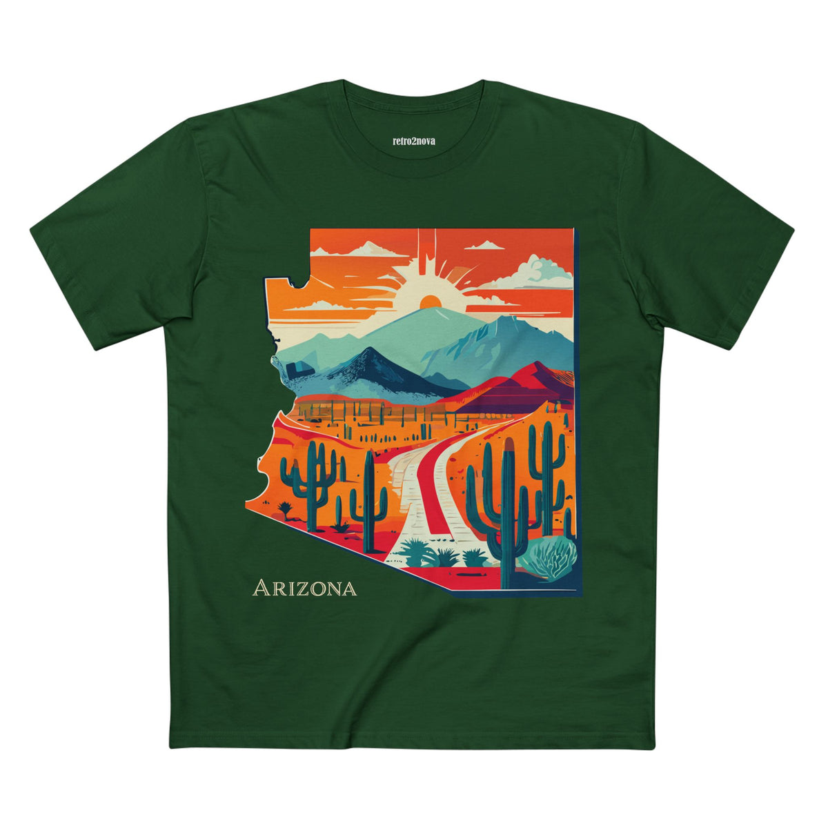 Arizona Desert Road Trip Tee | Retro Sunset Cactus Scenic Mountain Design