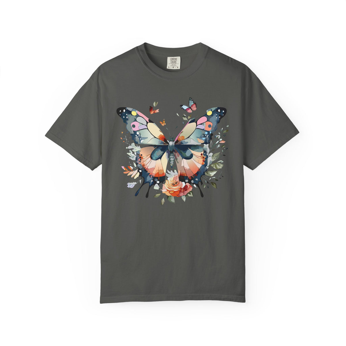 Butterfly Floral Print T-Shirt Botanical Design Unisex Heavy Cotton Tee b3