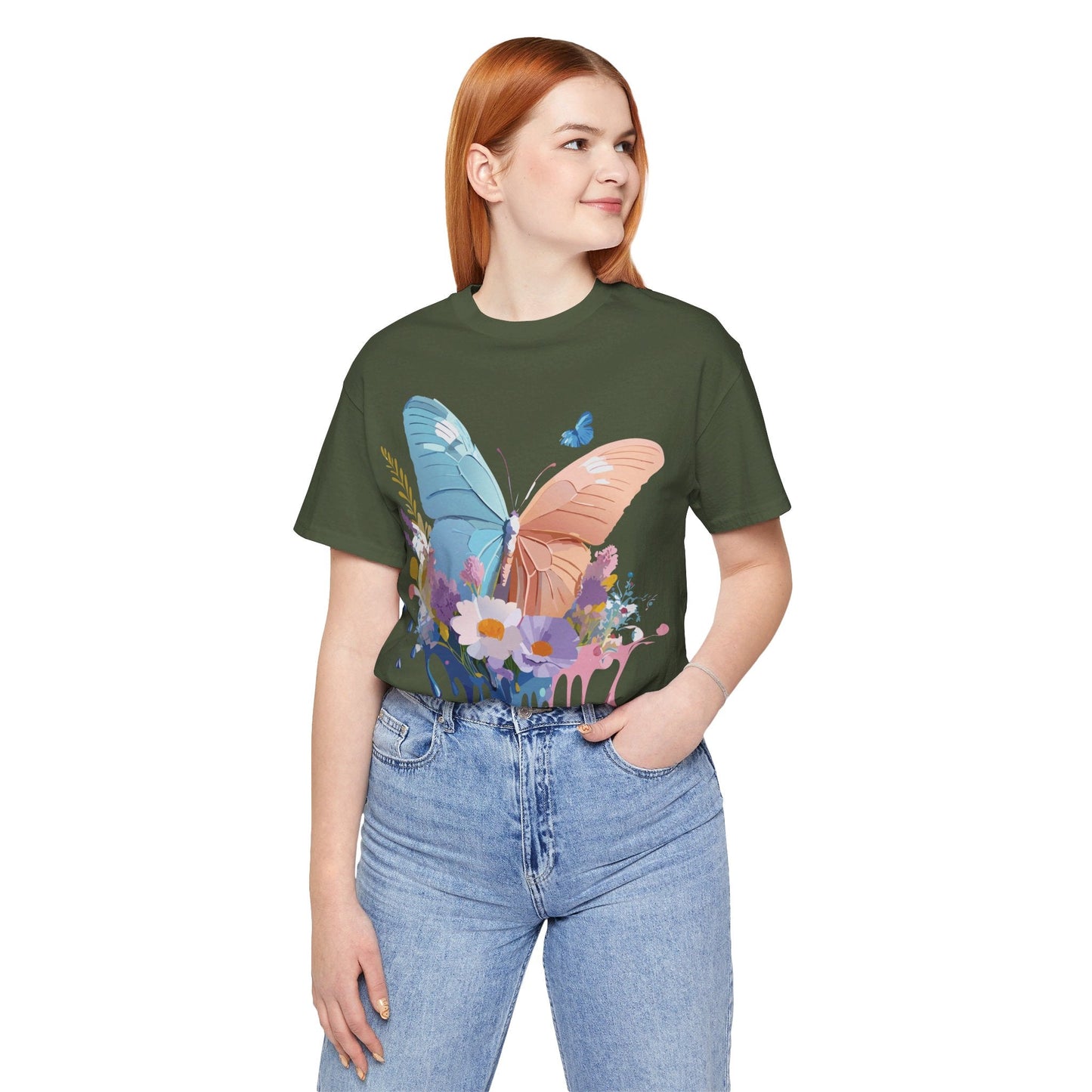 Butterfly Graphic Unisex 100 Cotton Lightweight Vintage Floral Design Jersey Tee 3