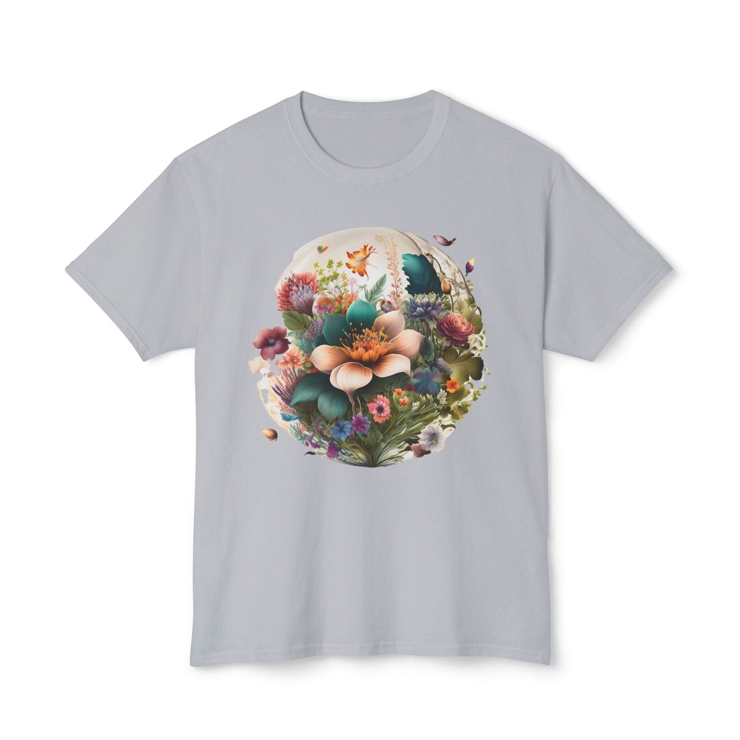 Unisex Floral Art Print T Shirt With Vintage Flowers Graphic Tee 100 Percent Cotton