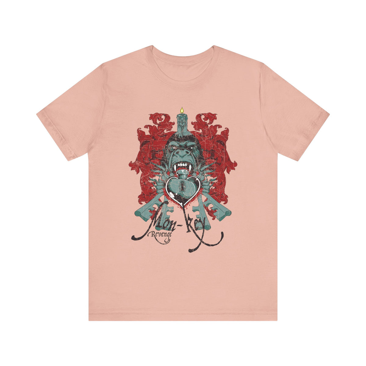 Gorilla Crest with Sword and Heart T-Shirt Heraldic Gothic Design Rock Band T-Shirt