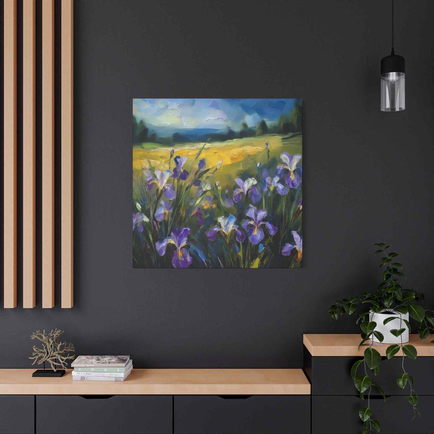 Irises Floral Print Canvas, Floral Oil Paint Print 20x20, 24x24, 30x30, 32x32, 36x36 Art Design Pine-Wood Inner Frame MC-182