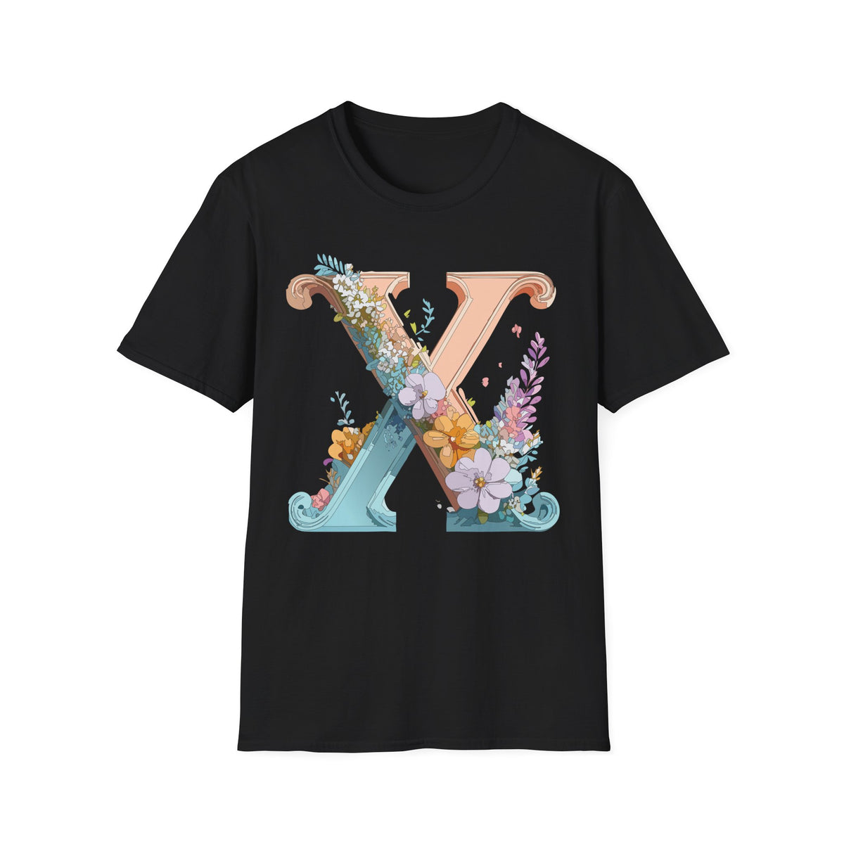 Floral Letter X T-Shirt | Monogram Initial Tee, Botanical Alphabet Shirt