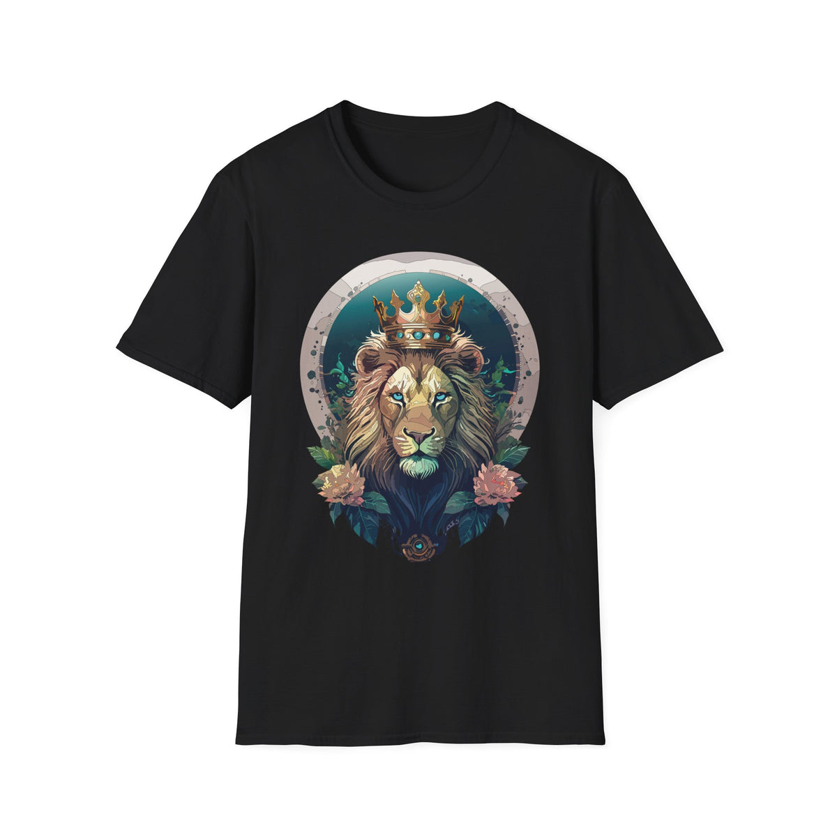 Crowned Lion Portrait T-Shirt | Regal King Lion Graphic Tee - Unisex 100 Cotton Gildan 64000